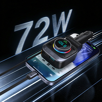 Chargeur de voiture rétractable personnalisé 72W à charge rapide, émetteur FM, adaptateur Bluetooth 5.4, appels mains libres, lecteur de musique MP3