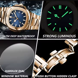 Vendita calda POEDAGAR 613 oro rosa orologio da uomo di lusso Business luminoso impermeabile orologio al quarzo - Product Image 3