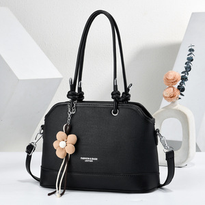 Women's <b>Black</b> Handbag with Flower Pendant <b>Top</b> <b>Handle</b> Shoulder Crossbody <b>Bag</b> Zipper Purse for Daily Travel - Product Image 1
