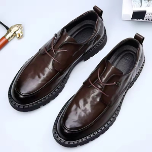 Zapatos de Hombre de Cuero Genuino, Estilo Británico, Modernos, Formales de Negocios, con Cordones, Punta en Pico, Derby, para Boda, Otoño, Diseño Sólido, Cómodos - Product Image 1