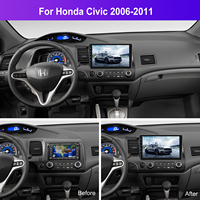 Podofo Radio Mobil Android 10 Inch Frame 4+64G Wireless Carplay Android Auto untuk Honda Civic 2006-2011 IPS DSP GPS RDS WIFI OEM