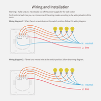 Vente directe d'usine 1/2/3/4 Gang pas de neutre/avec neutre en option sans condensateur panneau de verre tactile Tuya ZigBee interrupteur mural intelligent