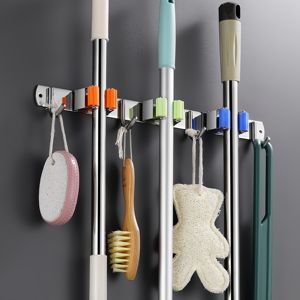 Accesorios sanitarios y accesorios <span class=keywords><strong>de</strong></span> baño, abrazadera <span class=keywords><strong>para</strong></span> fregona, soporte multifuncional <span class=keywords><strong>para</strong></span> fregona/escoba montado en la pared <span class=keywords><strong>para</strong></span> <span class=keywords><strong>el</strong></span> <span class=keywords><strong>hogar</strong></span>, nuevo listado - Product Image 4