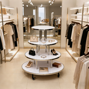 Carrito <span class=keywords><strong>de</strong></span> Exhibición Redondo <span class=keywords><strong>de</strong></span> 4 Niveles Personalizado <span class=keywords><strong>de</strong></span> Fábrica con Ruedas, Estante <span class=keywords><strong>de</strong></span> Metal y Madera Blanco para Tiendas Minoristas, Envío Global - Product Image 6