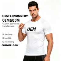 T-shirt de sport à manches courtes pour homme, coupe ajustée, haute élasticité, séchage rapide, compression, avec logo personnalisé