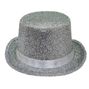 Sombrero de copa plateado con banda de satén, sombrero de fiesta unisex para actuaciones en escenarios de festivales - Product Image 2