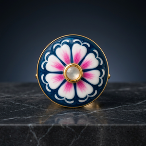Bouton en laiton émaillé motif floral rose blanc bleu fait main du Rajasthan, bijoux formels pour homme pour anniversaire et célébrations - Product Image 4