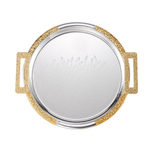 Plateau décoratif en métal poli miroir bicolore or et argent antique pour table basse de salon - Product Image 5