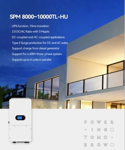 อินเวอร์เตอร์ไฮบริดพลังงานแสงอาทิตย์ <span class=keywords><strong>SPH</strong></span>/SPM8000-10000TL-HU 10kW ประสิทธิภาพ 96.5% รองรับแรงดันไฟฟ้าเข้า 600V แบบไม่มีหม้อแปลงเดี่ยว 3 MPPT สำหรับแบตเตอรี่แรงดันต่ำ - Product Image 6