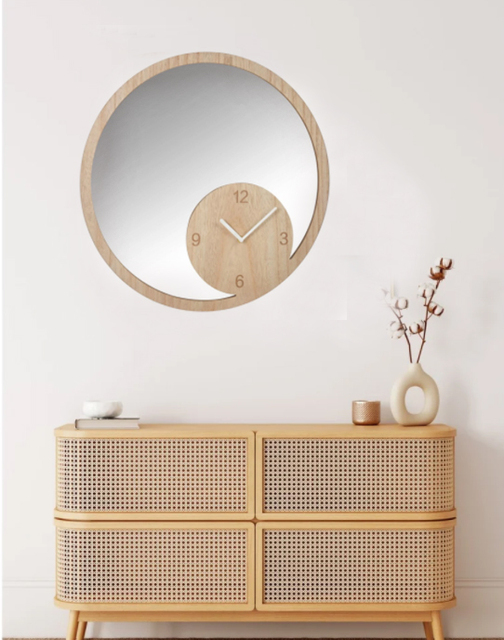 Mirrored Round Wall Clock 2022 Beite New Arrival Home Decorative Wooden Wall Clock for Sale