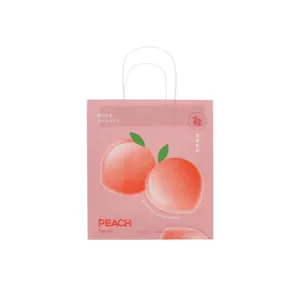 Glossy Custom Kraft Gift Branded Paper Food Delivery Bags Com seu próprio logotipo Emboss E alças brancas para Pink Peach Design