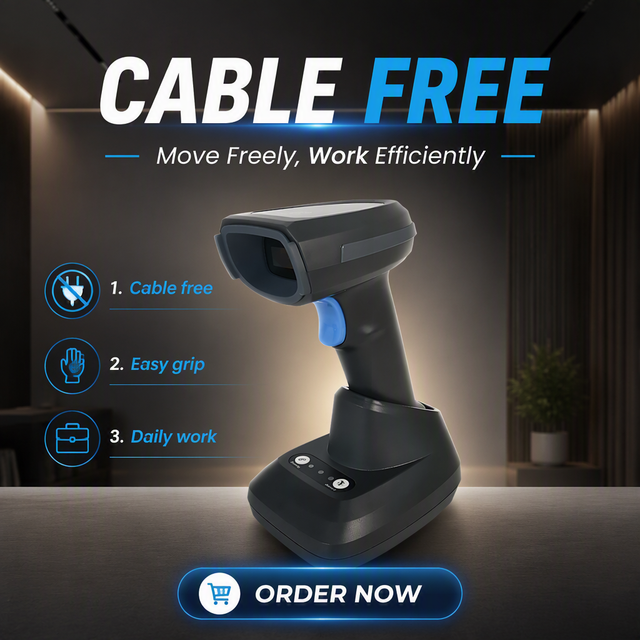 2d Wireless Barcode Scanner with LCD Display Screen Portable Qr Code Reader