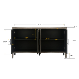 Modern Farmhouse Accent Cabinet 60 Inches 4 <b>Doors</b> Wood Sideboard Buffet Console Table - Product Image 4