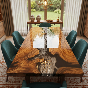 Luxury Handcrafted Epoxy Resin Acacia Wood <b>Rectangle</b> Dining <b>Table</b> Home Office Hotel Living Room Waterproof Sympathy Diwali - Product Image 3