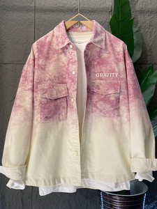 Automne nouveauté Streetwear cravate-teinture <span class=keywords><strong>Ombre</strong></span> veste brodée coupe ample unisexe manteau avec bouton décoration respirant - Product Image 2