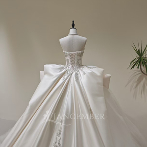 LY96 Royal Boat Neck Satin <b>Crystal</b> Beaded Empire Bridal Wedding Ball Gowns <b>Dresses</b> - Product Image 4