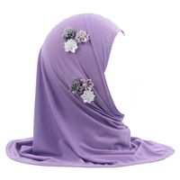 Foulard pour petite fille musulmane de 2 à 6 ans, hijab instantané avec aimant intégré, hijab style malais à six fleurs pour enfants