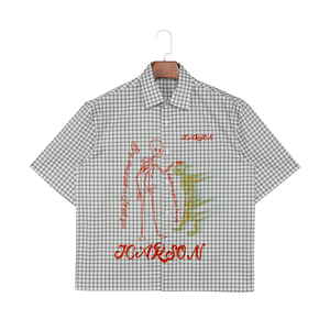 Chemises d'été décontractées vintage pour hommes, style ample, à carreaux, manches courtes, 100 % coton, infroissables, respirantes, séchage rapide, service OEM - Product Image 1