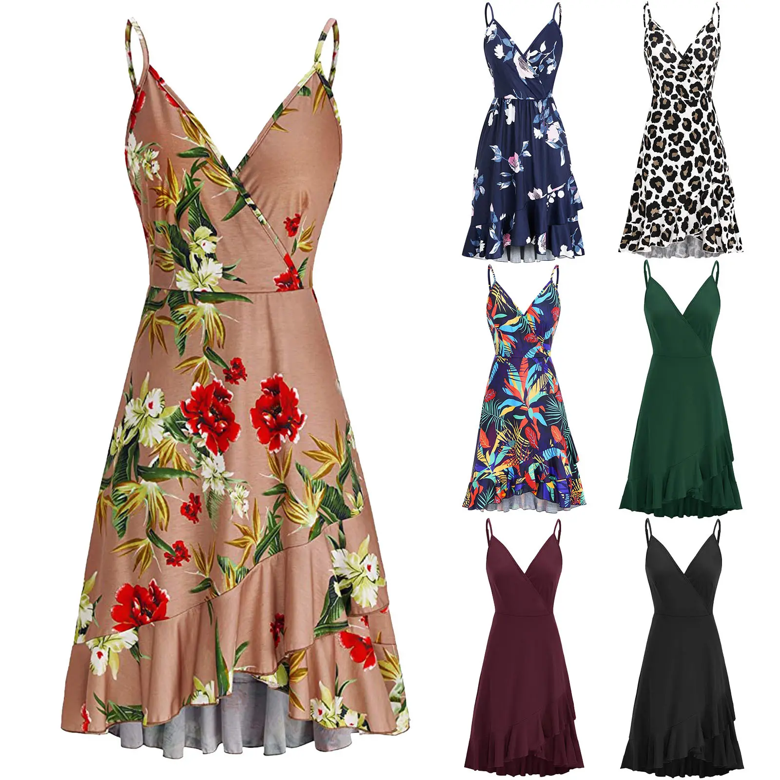 New 2021 Hot Summer Plus Size S-5XL Vestidos Women Casual Floral Print V-Neck Sleeveless Female Dress