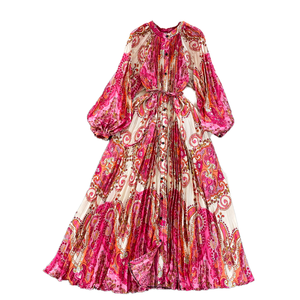 Abito Lungo Floreale da Donna con Scollo a O, Maniche Lunghe in Chiffon, Casual, Elegante, per Feste, Primavera Estate, Taglie Forti, Ingrosso OEM ODM - Product Image 4