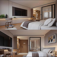 Ensemble de meubles fixes pour chambre d'hôtel d'affaires moderne sur mesure, panneau mural en placage de bois, armoire pour projet de rénovation d'hôtel