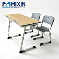 Muebles de Aula Ajustables, Escritorio y Silla Escolar para 2 Personas, Escritorio Escolar Doble para Estudiantes Universitarios, Mesa Escolar de Acero y Madera