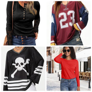 Của Phụ Nữ Mùa Thu T-Shirt Lỏng Giản Dị Dài Tay Kết Hợp Với Dài Thời Trang In Dệt Kim Vải T-Shirt - Product Image 2