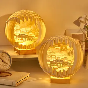 Fabriek Directe Verkoop Wenskaart Luxe Svg Lantaarnbol Pop-Up Licht 3d Papier Snijwerk Lamp