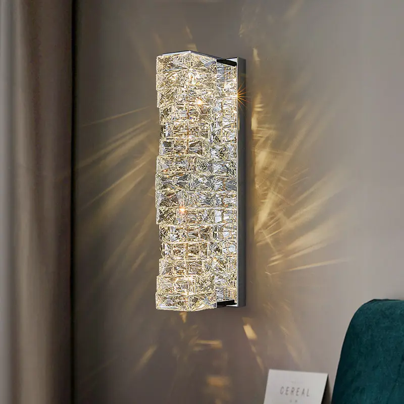 Heimdekoration Wandlampe Silber Metall LED-Wandleuchte für Bett Foyer-Gängen Hotelzimmer Luxus-Kristall-Wandlicht