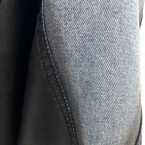 <span class=keywords><strong>Veste</strong></span> en <span class=keywords><strong>cuir</strong></span> et denim patchwork pour femme, noire, surdimensionnée, effet deux pièces, style motard, personnalisable - Product Image 3