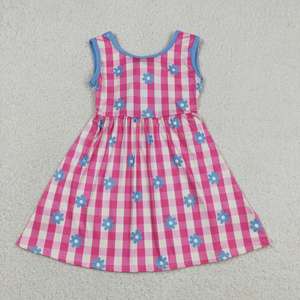 En stock: Vestido sin espalda con lazo y sin mangas para niñas, con estampado floral a cuadros. Ropa infantil al por mayor, de fábrica y boutique, de moda. - Product Image 1