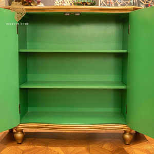 Vintage Storage Cabinet Hand-painted Solid Birch Wood Entryway Cabinet Luxury Green Oriental <strong>Sideboard</strong> <strong>Ready</strong> to Ship <strong>Assembled</strong> - Product Image 2