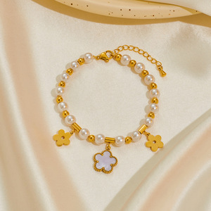 Pulsera fina de gama alta, elegante, de acero de titanio, acero inoxidable, encantador diseño Floral, Concha blanca, ojos azules - Product Image 3