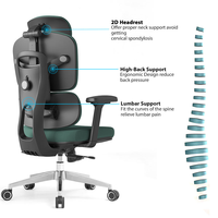 Chaise de bureau en mesh à dossier haut, chaise de bureau informatique avec support lombaire, appui-tête réglable, accoudoirs 6D, chaise de direction pivotante