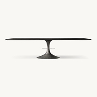 Table à manger sculpturale en bois avec piétement en acier inoxydable, plateau en forme de bateau à bords biseautés pour mobilier de salle à manger de luxe