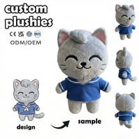 Fabricant de jouets en peluche personnalisés, peluches moelleuses, chat souriant hautement réducteur, décorations bleues sur le thème nautique, poupée en peluche de 10 cm, personnalisable