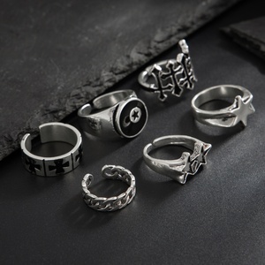 パンクメタルスタック可能なオイルドロップスター/クロスリングセット男性用ハイホップ男性用クールフィンガーリングアクセサリー手にファッションジュエリーギフト - Product Image 5