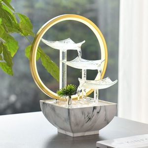 Living Room Water Fountain Ornament Round Glass Lotus <b>Leaf</b> With Backlight Office Desk Decoration - Product Image 4