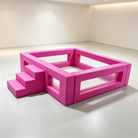 Piscine à balles rose vif avec escaliers et fenêtres transparentes, aire de jeux intérieure commerciale en mousse pour tout-petits, location pour fêtes
