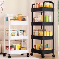 Étagère de rangement à 4 niveaux en plastique PP pour légumes, chariot de rangement à roulettes pour chambre, salle de bain, cuisine, et collations