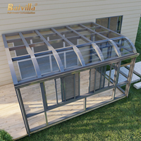 Véranda en aluminium à fixation murale, quatre saisons, avec toit rétractable et cloison en verre pour terrasse
