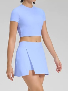 Set da Palestra 2 Pezzi per <span class=keywords><strong>Donna</strong></span>, <span class=keywords><strong>Estivo</strong></span>, Personalizzabile con LOGO, Maglietta a Maniche Corte in Cotone e Minigonna, Completo Loungewear - Product Image 3