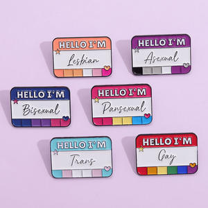 Plaque signalétique personnalisée créative <span class=keywords><strong>Hello</strong></span> I'm Lapel Pin Boîte de dialogue Badge en métal Lettres anglaises Épingles en émail doux avec des mots inspirants - Product Image 6