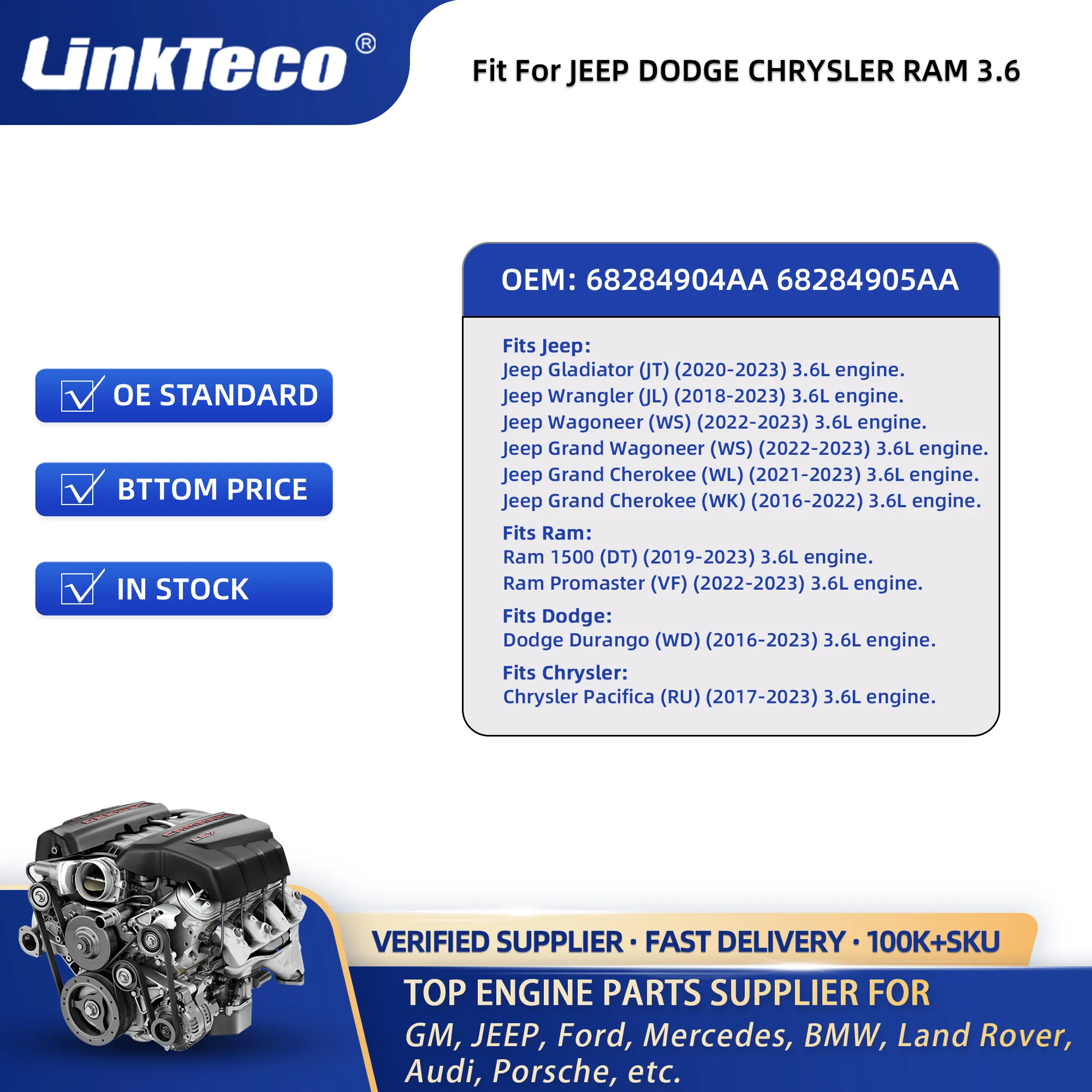 Für JEEP DODGE RAM CHRYSLER 3,6 L Zylinderkopf-Gasketten 68284904AA 68284905AA 4893804AB 4893805AB 5281823AA 5281824AA 68078604AA