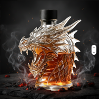 Bouteille en verre borosilicate soufflé à la main de 300-1000 ml, style Loong chinois, bouteille d'eau de luxe, logo personnalisé, résistante à la chaleur, cadeau