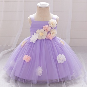 Nuovo Vestito da Festa per Bambine Stile Mori con Spalline, Fiori, Strati di Tulle, Pizzo, Gonna in Cotone e Poliestere con Fiocco per Bambine di 3 Anni - Product Image 3