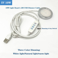 Lumière LED ronde alimentée par USB 10W avec gradation progressive, 3 modes de couleur, cadre en aluminium argenté, design fin de 60 mm de diamètre, câble de 2 m