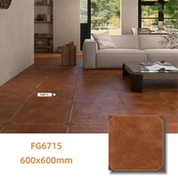 Carrelage décoratif pastoral 600x600mm, marron rouge, accent d'angle, bord ondulé pour la maison