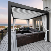 Pergola autoportante Airfun 3x3m en aluminium thermolaqué avec toit rétractable motorisé et persiennes latérales pour décorations de jardin