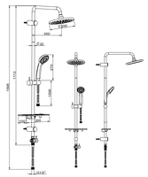 Ensemble de douche moderne pour salle de bain avec inverseur, barre coulissante double section, douchette à main 3 fonctions, jet de plafond, distributeur de savon et fixation murale pour lavabos